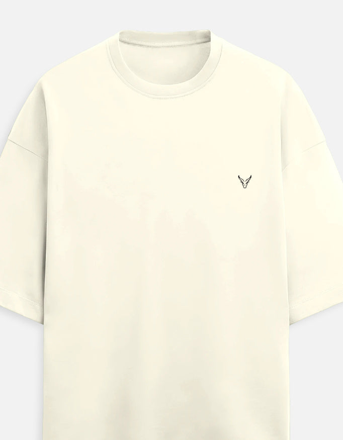 The Zoul oversized cream terry t-shirt with a minimalist embroidered logo on the chest and a relaxed fit.