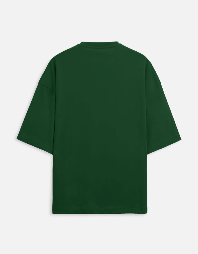 Back view of The Zoul dark green oversized crew neck t-shirt in premium terry fabric with a relaxed fit.