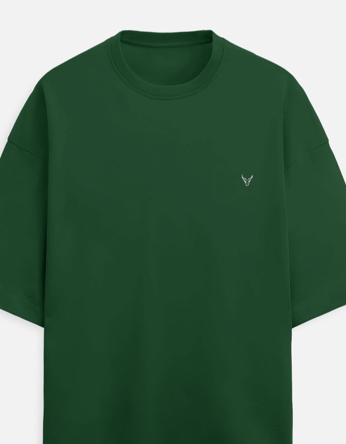 The Zoul dark green oversized crew neck t-shirt in premium terry fabric with subtle chest logo embroidery