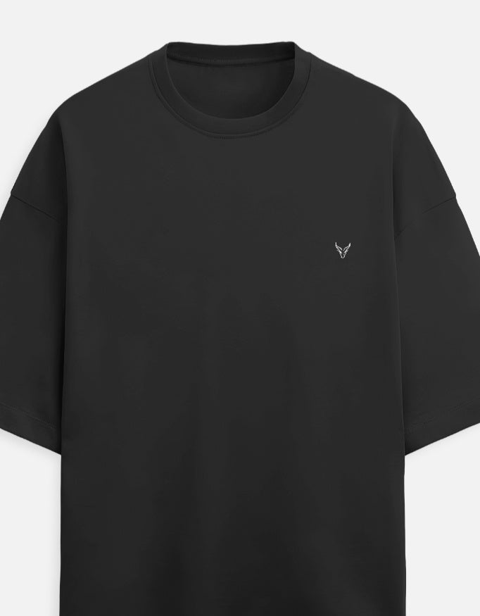 The Zoul dark grey oversized terry-knit unisex t-shirt with drop shoulders and small chest logo embroidery