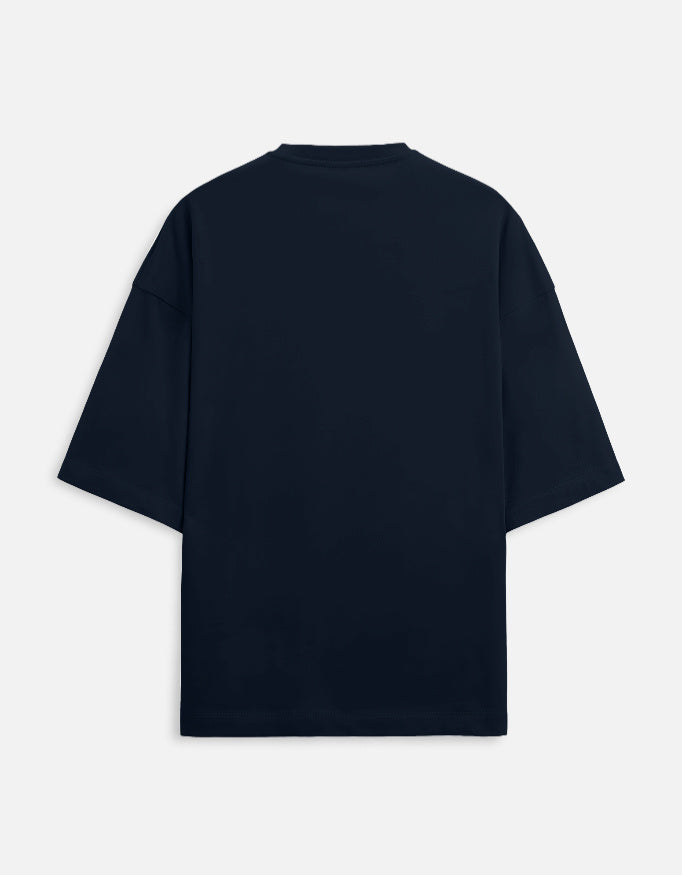 The Zoul dark navy oversized crew neck t-shirt in premium terry fabric, back view showing relaxed fit.
